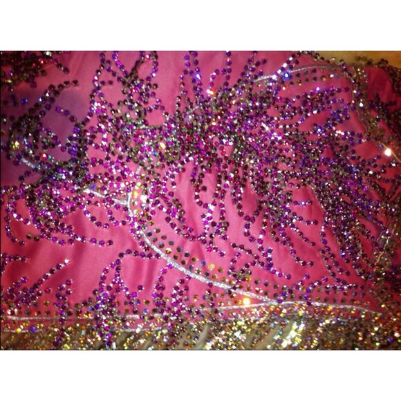 Glamorous Couture Swarovski Crystals Luxurious Fringes Mink Fur Wrap Dress Gown - Picture 2 of 15